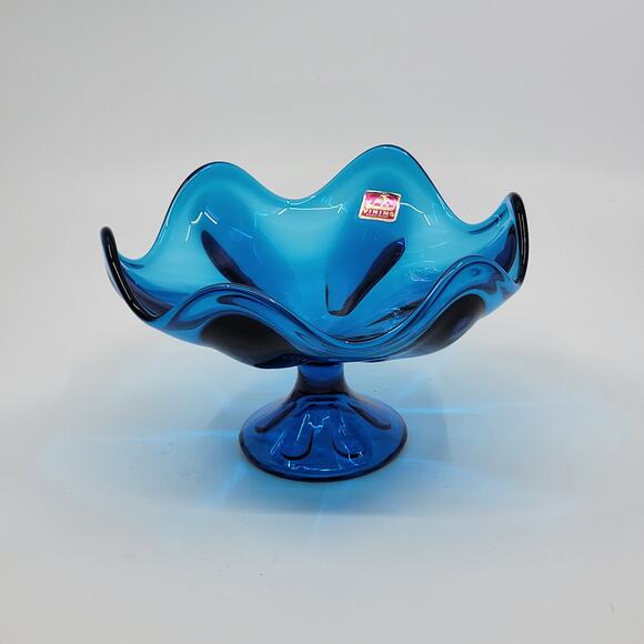Vintage Mid-Century Viking 6 Petal Electric Blue Glass Compote Dish Hand made - Picture 5 of 8